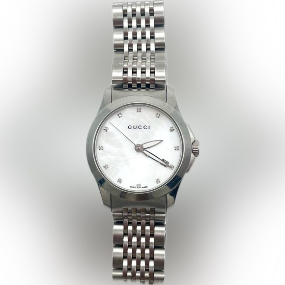 Stainless steel GUCCI watch w/ date Diamonds Timeless Collection Mother of Pearl - Picture 4 of 13